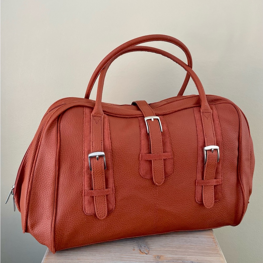 VTG Estée Lauder Terra Cotta Faux Leather Satchel/Cosmetic Bag